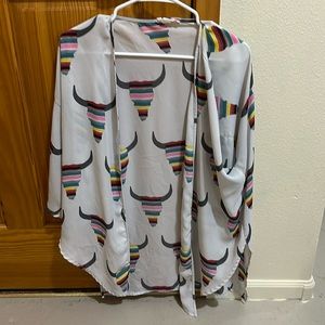 Women’s Small White and Western Steer Head Cardigan